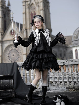 Dawn Chime & Dusk Ballad Gothic Doll - Silhouette Twin OP - LolitaEraBlack SetSDawn Chime & Dusk Ballad Gothic Doll - Silhouette Twin OP