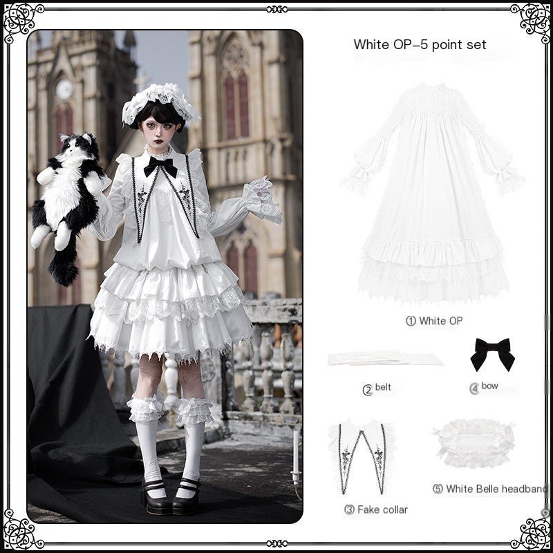 Dawn Chime & Dusk Ballad Gothic Doll - Silhouette Twin OP - LolitaEraWhite SetSDawn Chime & Dusk Ballad Gothic Doll - Silhouette Twin OP