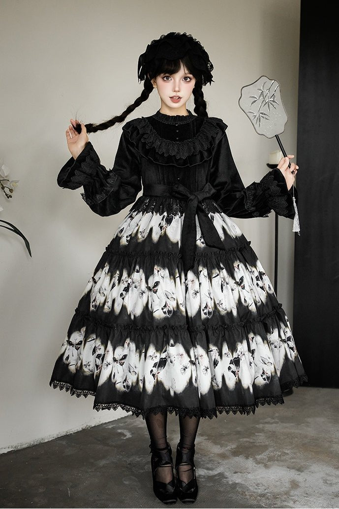 Dead Leaf Butterfly Pattern Lolita OP JSK - LolitaEraJSK SetSDead Leaf Butterfly Pattern Lolita OP JSK