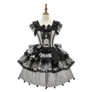 Deer Comes With Dreams Silver Black Lace Lolita JSK - LolitaEraBlack JSKXSDeer Comes With Dreams Silver Black Lace Lolita JSK