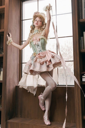 Deer Leaping Through Dreams Lolita Lace Train JSK - LolitaEraSetXSDeer Leaping Through Dreams Lolita Lace Train JSK