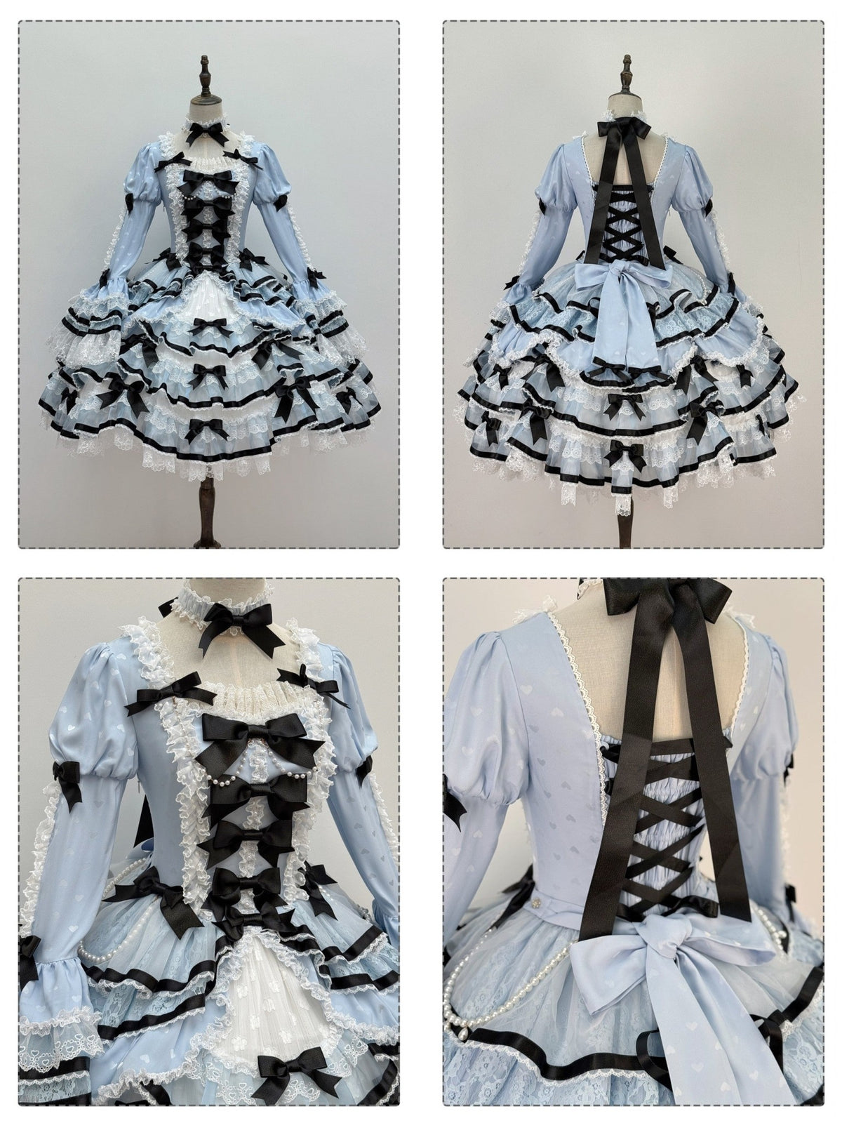 Deluxe Cake Alice Blue Black Tiered Ruffle Classic Lolita OP Set - LolitaEra
