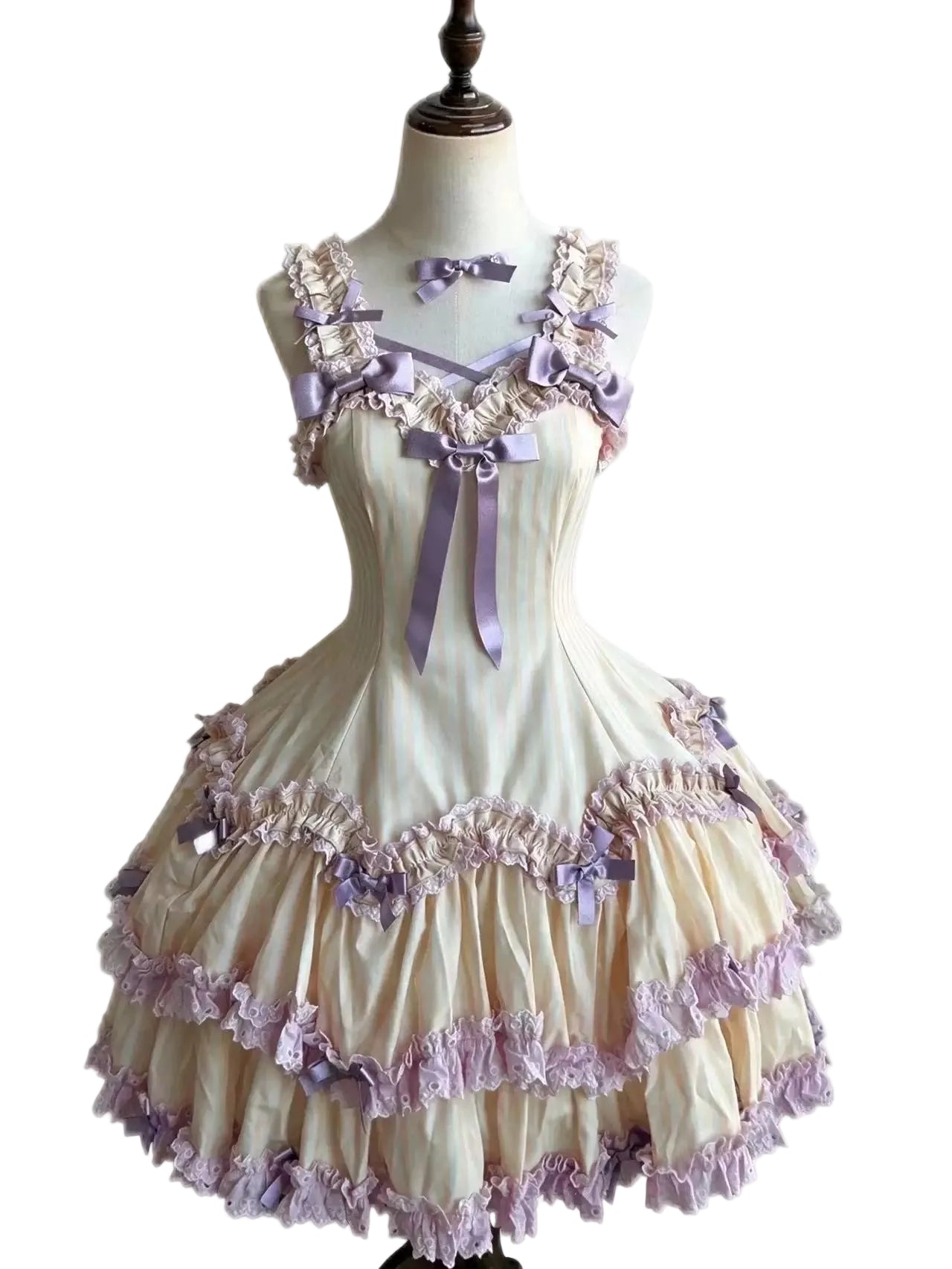 (Deposit) Eternal Maiden Heart Printed Striped Six-Panel JSK OP Lolita High-Waist Dress