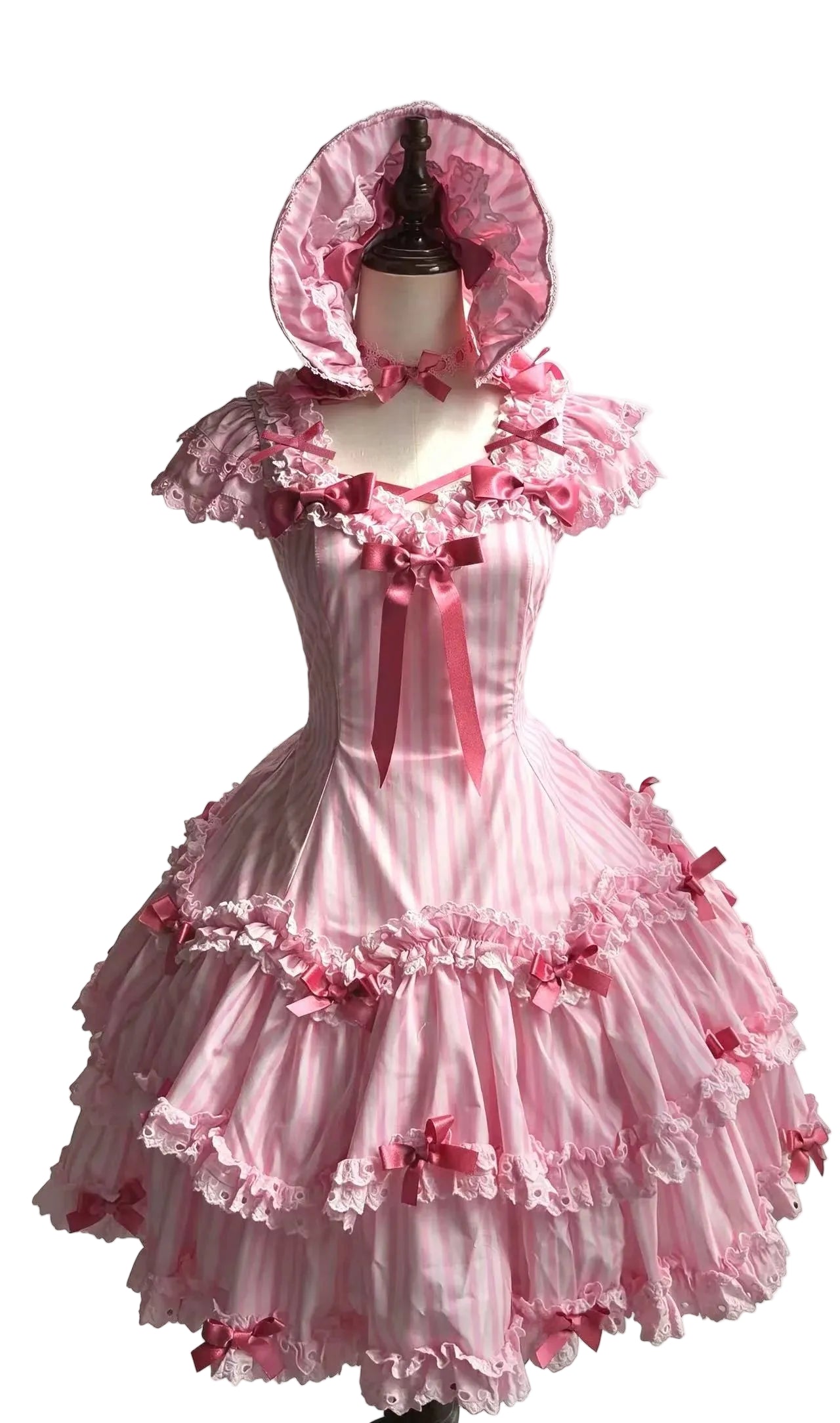 (Deposit) Eternal Maiden Heart Printed Striped Six-Panel JSK OP Lolita High-Waist Dress