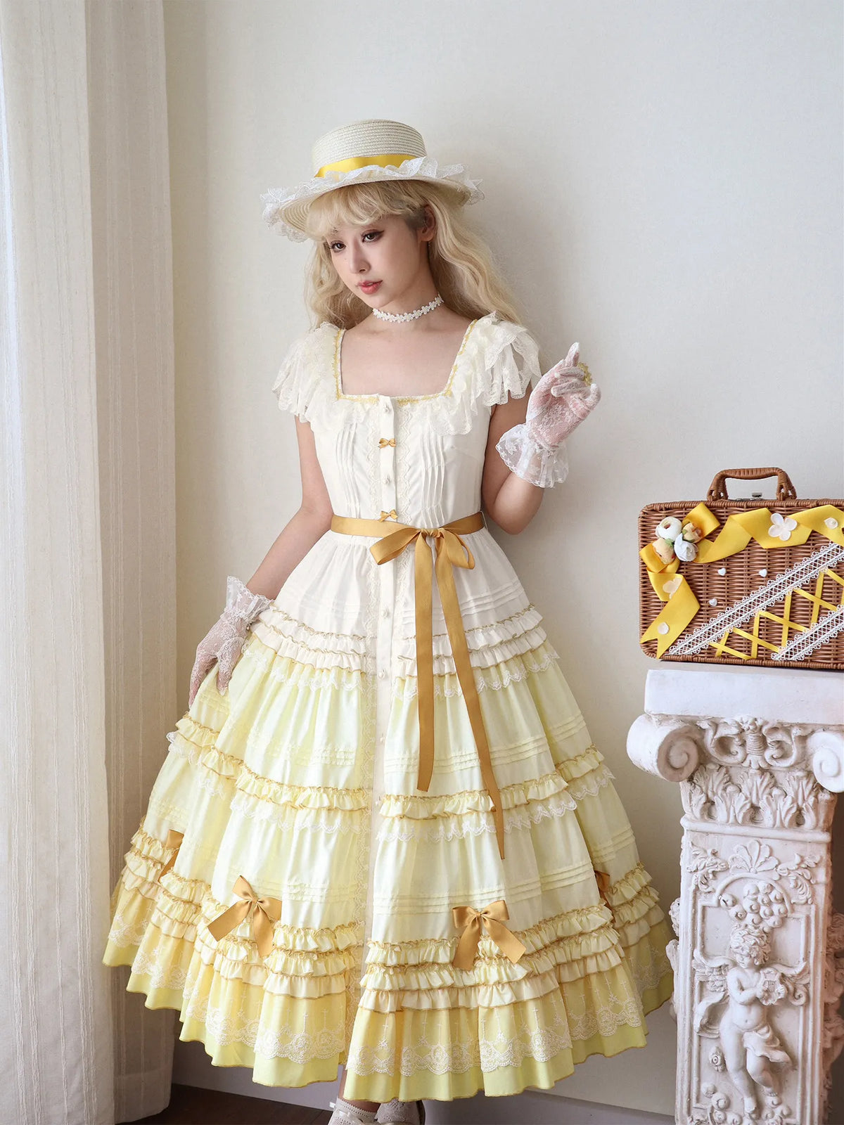 Deposit: Tasha's Garden Jsk Gradient Cream Cake Flutter Sleeve Open Front Cla Heavy Craft Forest Style Retro