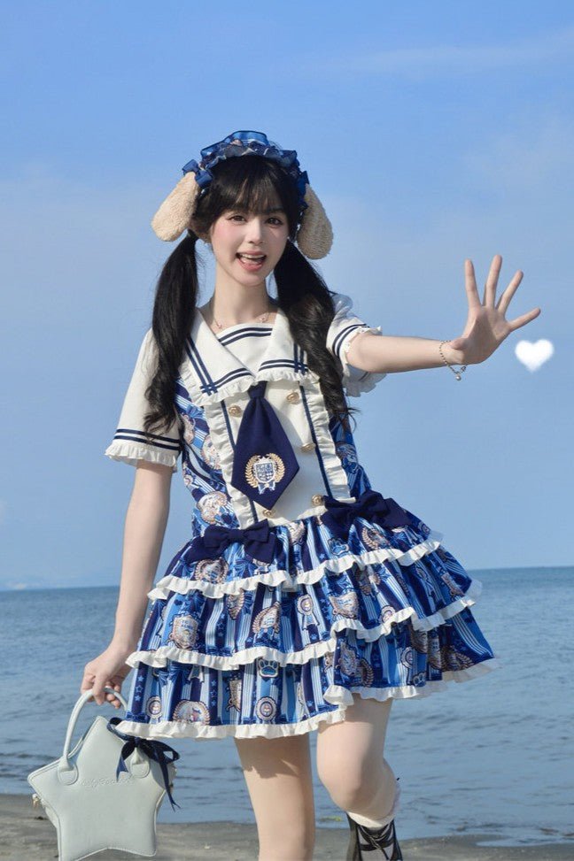 Dog's Honor Sailor Collar Low Waist Lolita Dress - LolitaEraNavy Blue DressSDog's Honor Sailor Collar Low Waist Lolita Dress