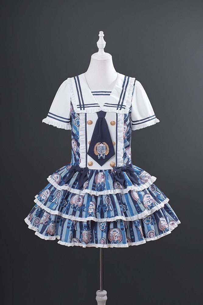 Dog's Honor Sailor Collar Low Waist Lolita Dress - LolitaEraNavy Blue DressSDog's Honor Sailor Collar Low Waist Lolita Dress