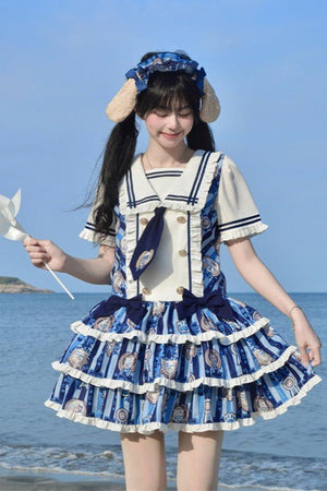 Dog's Honor Sailor Collar Low Waist Lolita Dress - LolitaEraNavy Blue DressSDog's Honor Sailor Collar Low Waist Lolita Dress