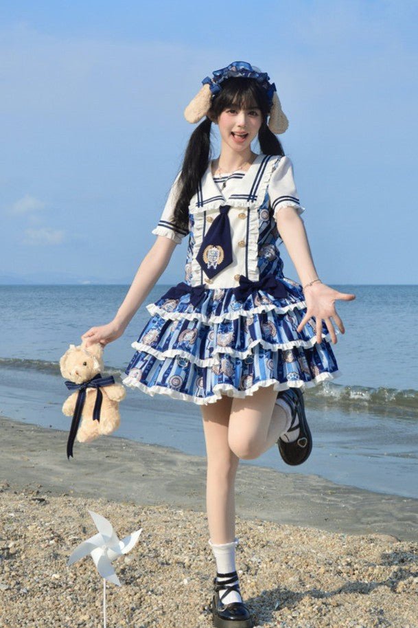 Dog's Honor Sailor Collar Low Waist Lolita Dress - LolitaEraNavy Blue DressSDog's Honor Sailor Collar Low Waist Lolita Dress