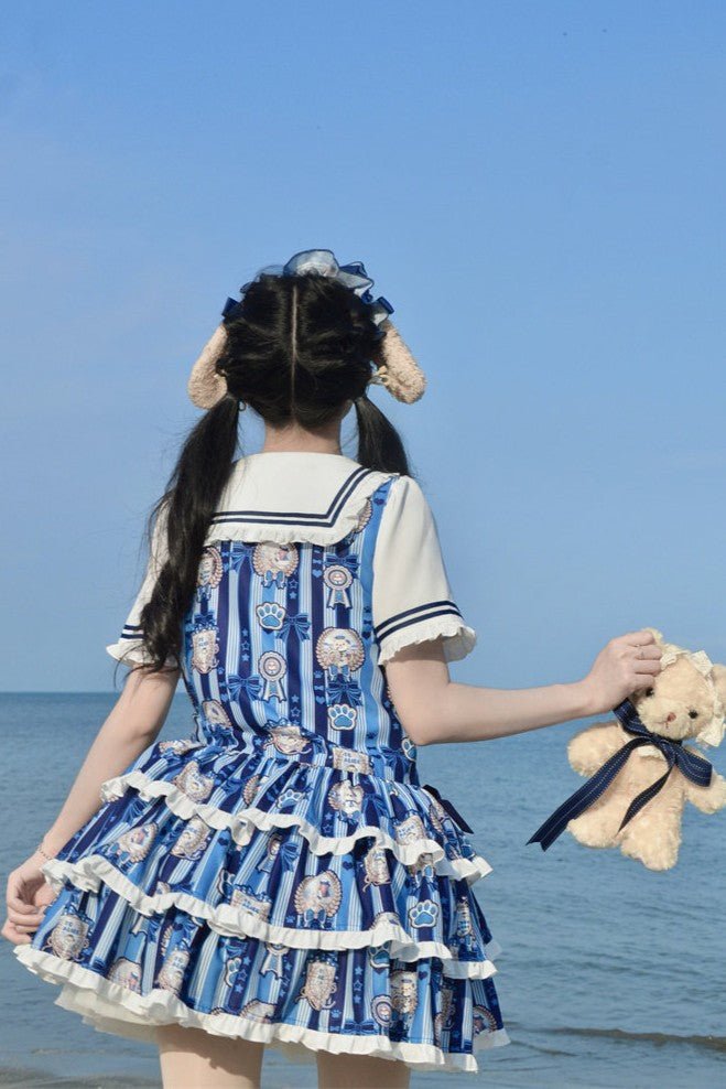 Dog's Honor Sailor Collar Low Waist Lolita Dress - LolitaEraNavy Blue DressSDog's Honor Sailor Collar Low Waist Lolita Dress