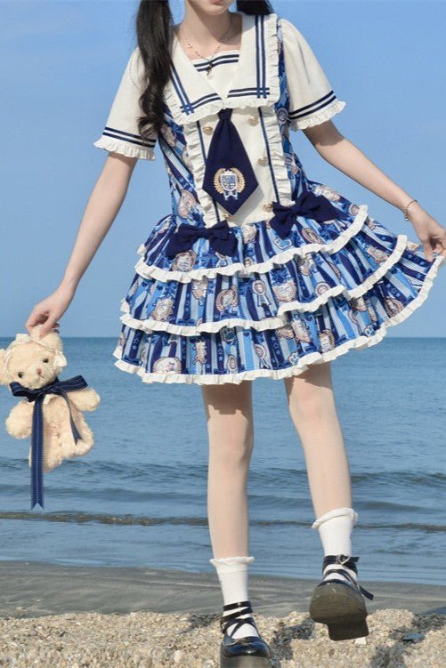 Dog's Honor Sailor Collar Low Waist Lolita Dress - LolitaEraNavy Blue DressSDog's Honor Sailor Collar Low Waist Lolita Dress