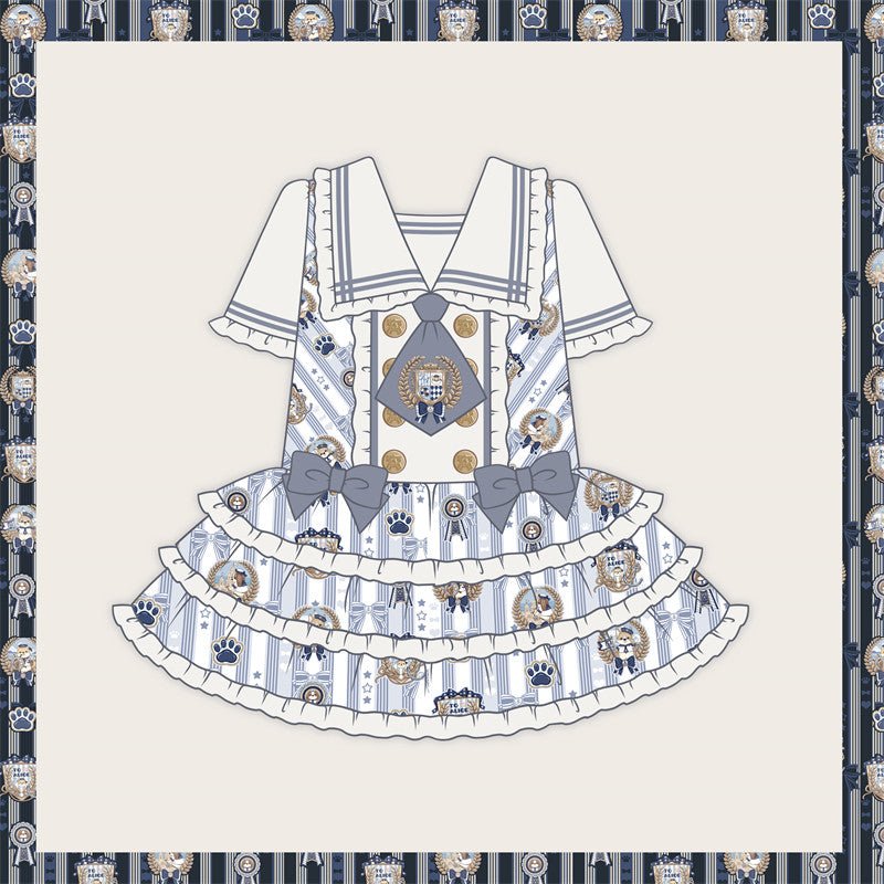 Dog's Honor Sailor Collar Low Waist Lolita Dress - LolitaEraNavy Blue DressSDog's Honor Sailor Collar Low Waist Lolita Dress