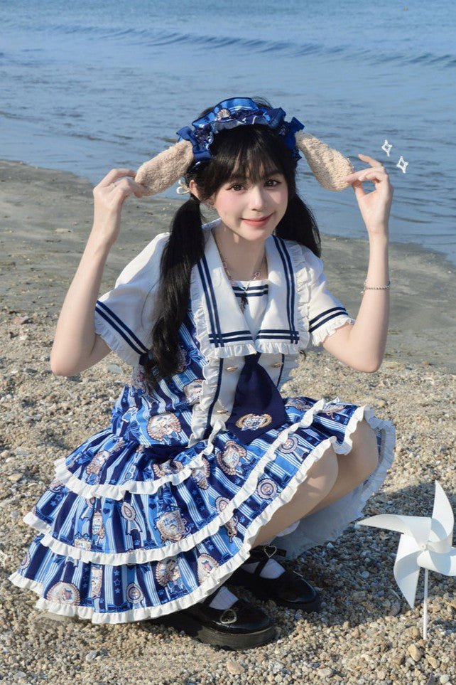Dog's Honor Sailor Collar Low Waist Lolita Dress - LolitaEraNavy Blue DressSDog's Honor Sailor Collar Low Waist Lolita Dress