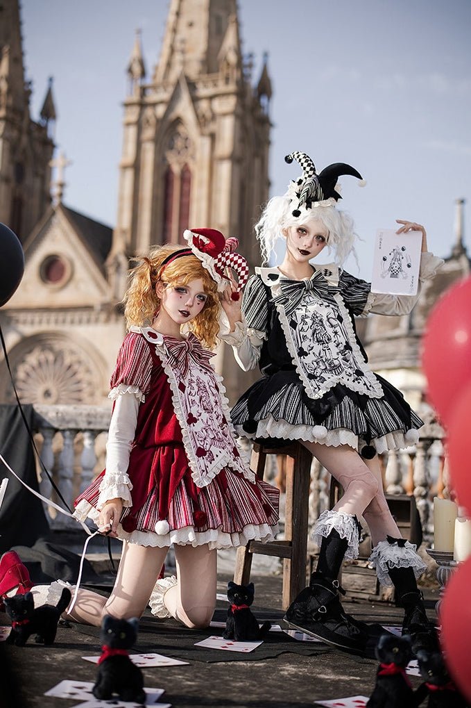 Doll Mask Clown OP - Loose Oversized Lolita Dress LE1188 - LolitaEraFive - piece black setSDoll Mask Clown OP - Loose Oversized Lolita Dress LE1188