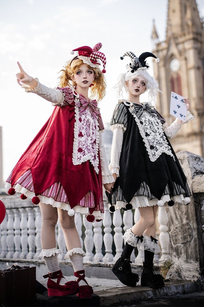 Doll Mask Clown OP - Loose Oversized Lolita Dress LE1188 - LolitaEraFive - piece black setSDoll Mask Clown OP - Loose Oversized Lolita Dress LE1188