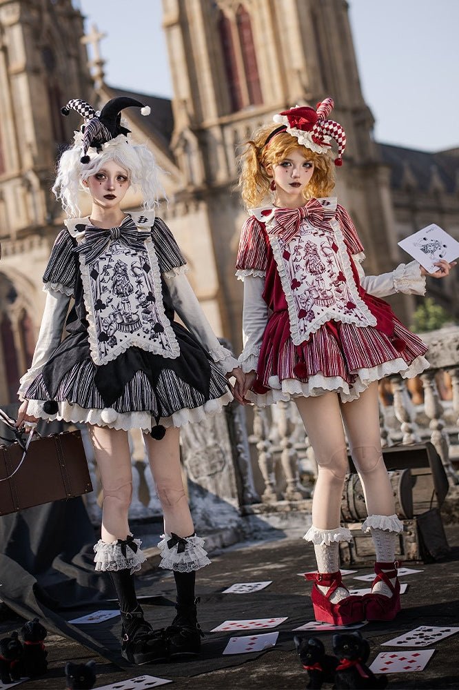 Doll Mask Clown OP - Loose Oversized Lolita Dress LE1188 - LolitaEraFive - piece black setSDoll Mask Clown OP - Loose Oversized Lolita Dress LE1188