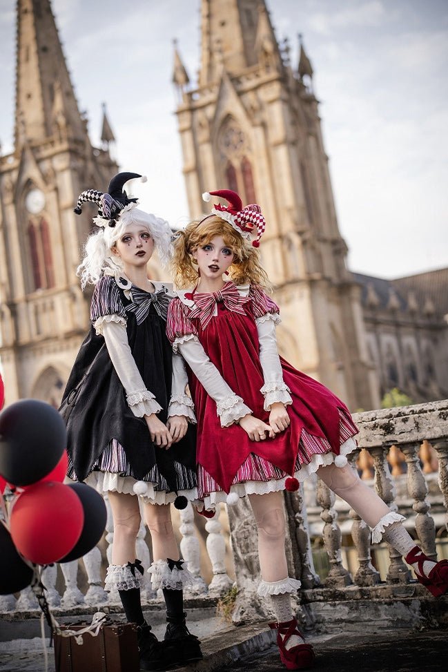 Doll Mask Clown OP - Loose Oversized Lolita Dress LE1188 - LolitaEraFive - piece black setSDoll Mask Clown OP - Loose Oversized Lolita Dress LE1188