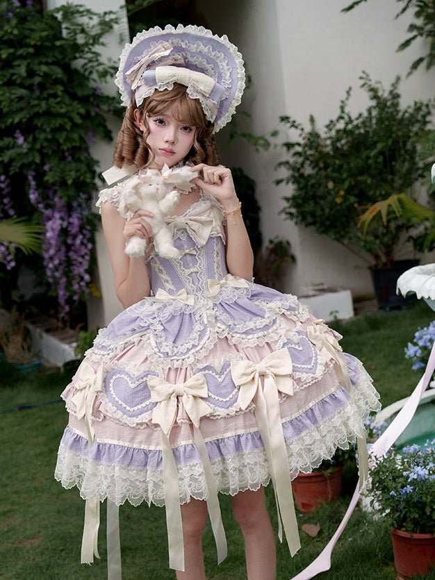 Dream Love Song Gorgeous Cake Tiered Purple JSK Dress - LolitaEraJSK+NecklaceSDream Love Song Gorgeous Cake Tiered Purple JSK Dress