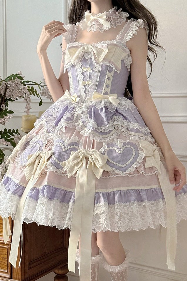 Dream Love Song Gorgeous Cake Tiered Purple JSK Dress - LolitaEraJSK+NecklaceSDream Love Song Gorgeous Cake Tiered Purple JSK Dress