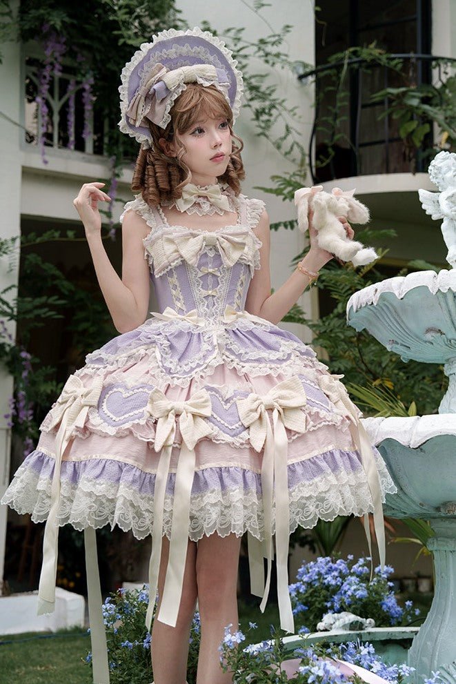 Dream Love Song Gorgeous Cake Tiered Purple JSK Dress - LolitaEraJSK+NecklaceSDream Love Song Gorgeous Cake Tiered Purple JSK Dress