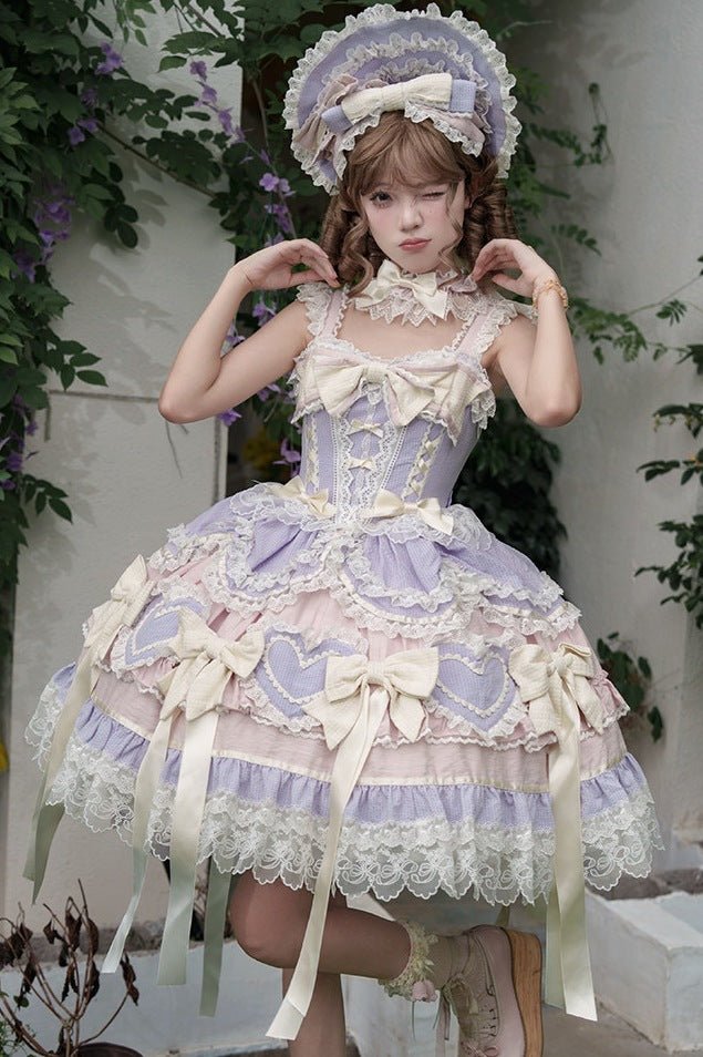 Dream Love Song Gorgeous Cake Tiered Purple JSK Dress - LolitaEraJSK+NecklaceSDream Love Song Gorgeous Cake Tiered Purple JSK Dress