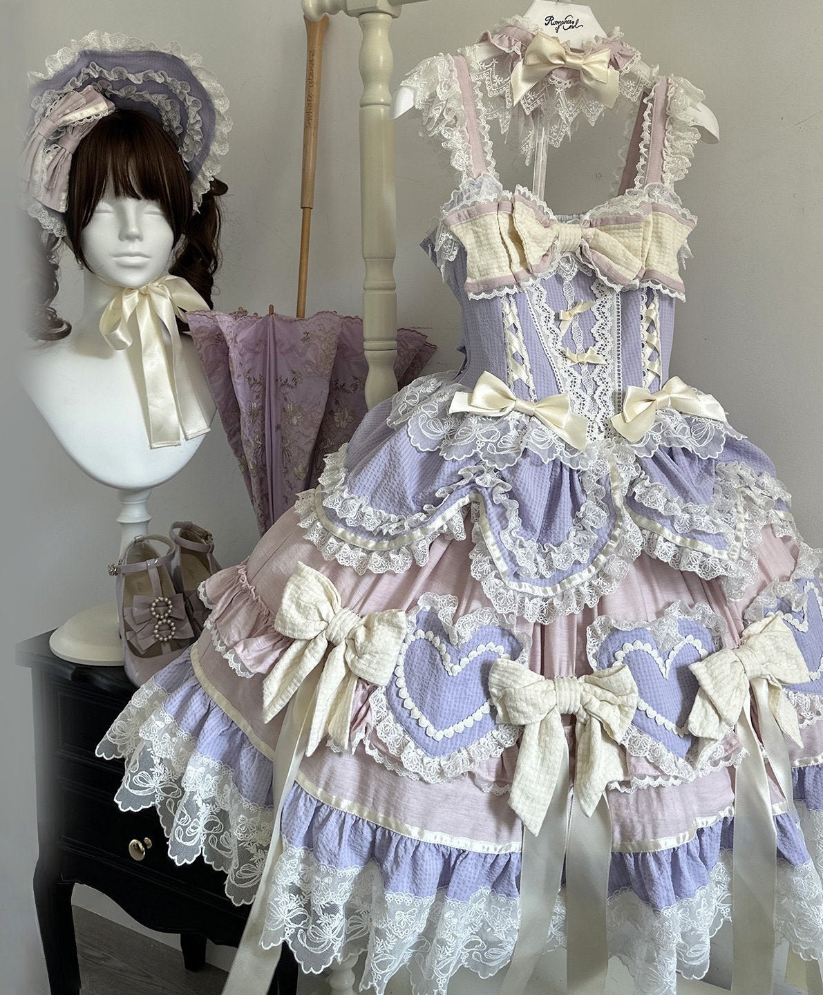 Dream Love Song Gorgeous Cake Tiered Purple JSK Dress - LolitaEraJSK+NecklaceSDream Love Song Gorgeous Cake Tiered Purple JSK Dress