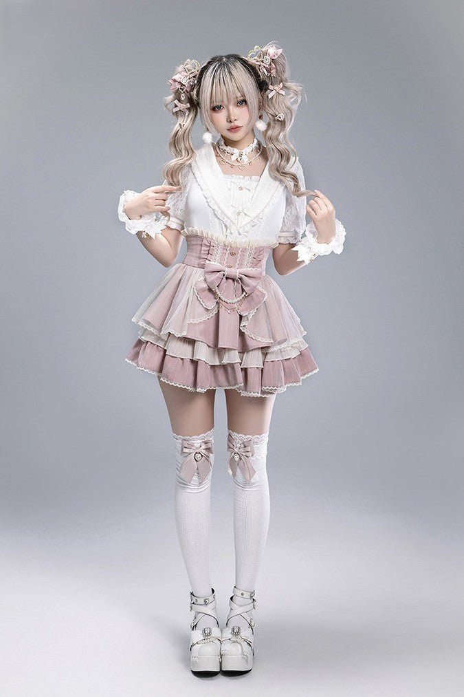 Dreamy Dessert Japanese Style Striped Cake Skirt - LolitaEraBlack SkirtSDreamy Dessert Japanese Style Striped Cake Skirt