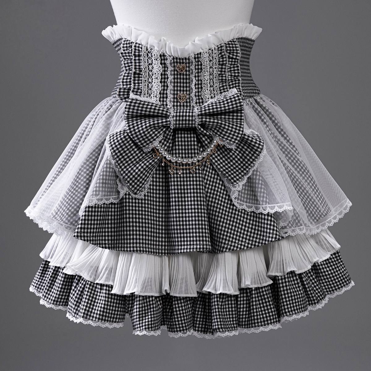 Dreamy Dessert Japanese Style Striped Cake Skirt - LolitaEraBlack & White Plaid SkirtSDreamy Dessert Japanese Style Striped Cake Skirt