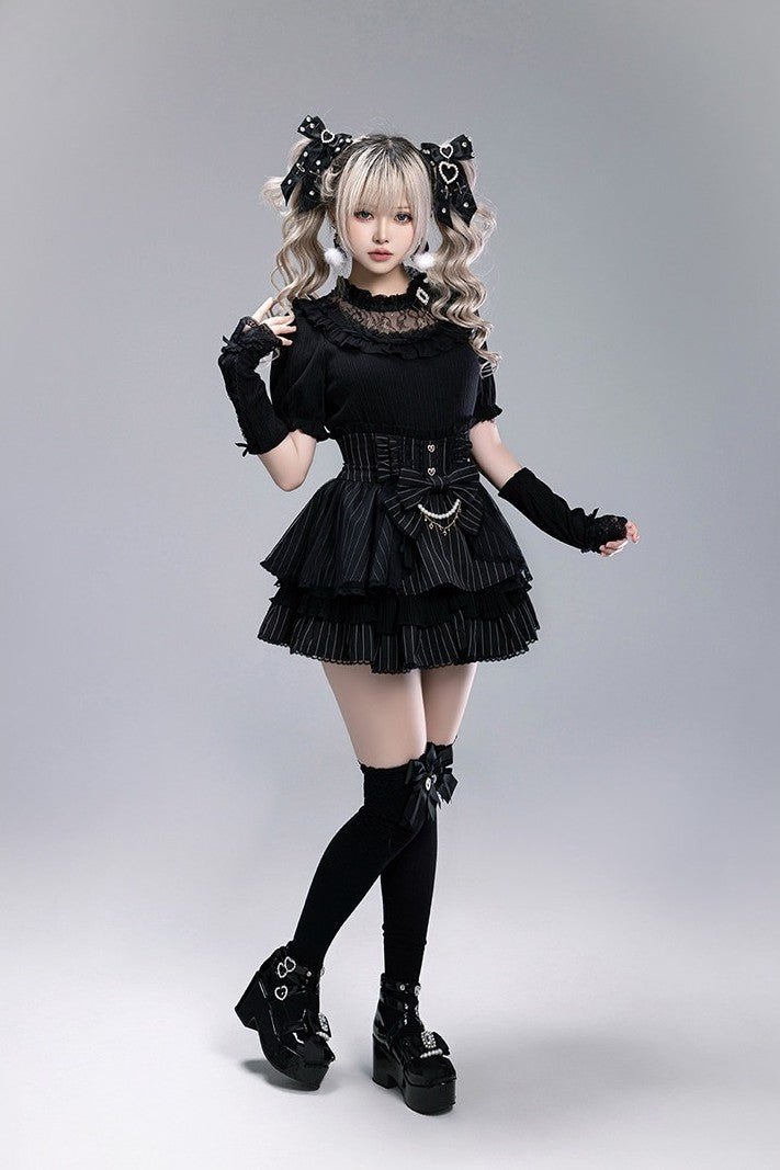 Dreamy Dessert Japanese Style Striped Cake Skirt - LolitaEraBlack SkirtSDreamy Dessert Japanese Style Striped Cake Skirt