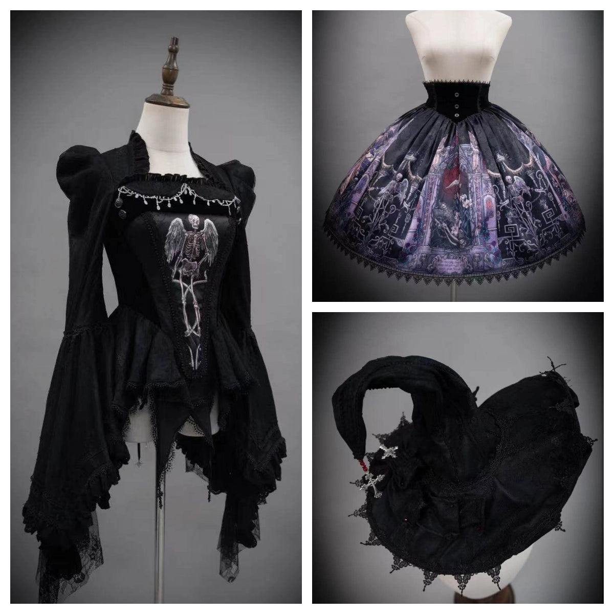 Rose Church Lolita Gothic Irregular Top & SK with Witch Hat Set