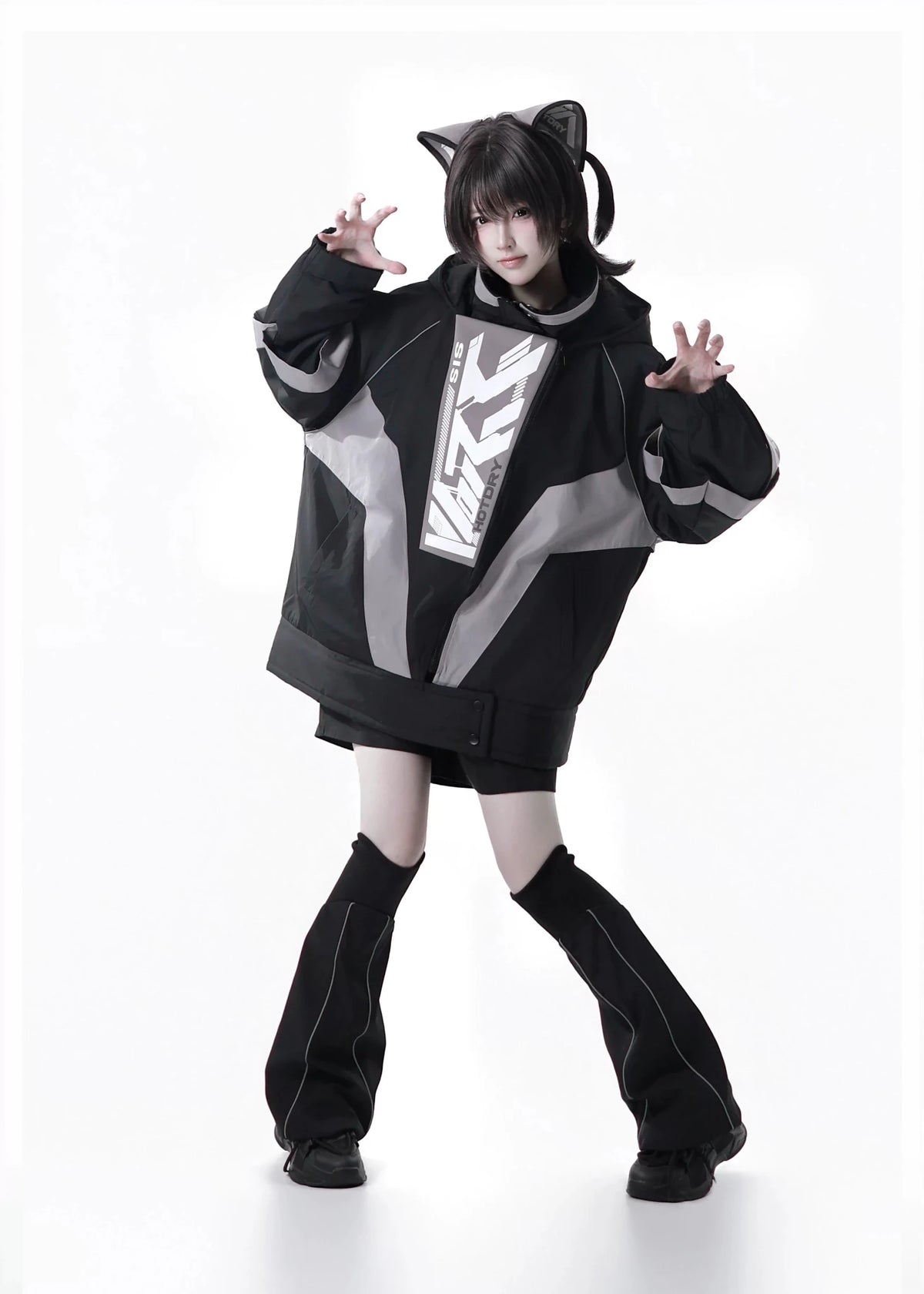 Dystopian Techwear Two-Piece Fleece-Lined Jacket and Shorts Set - LolitaEra
