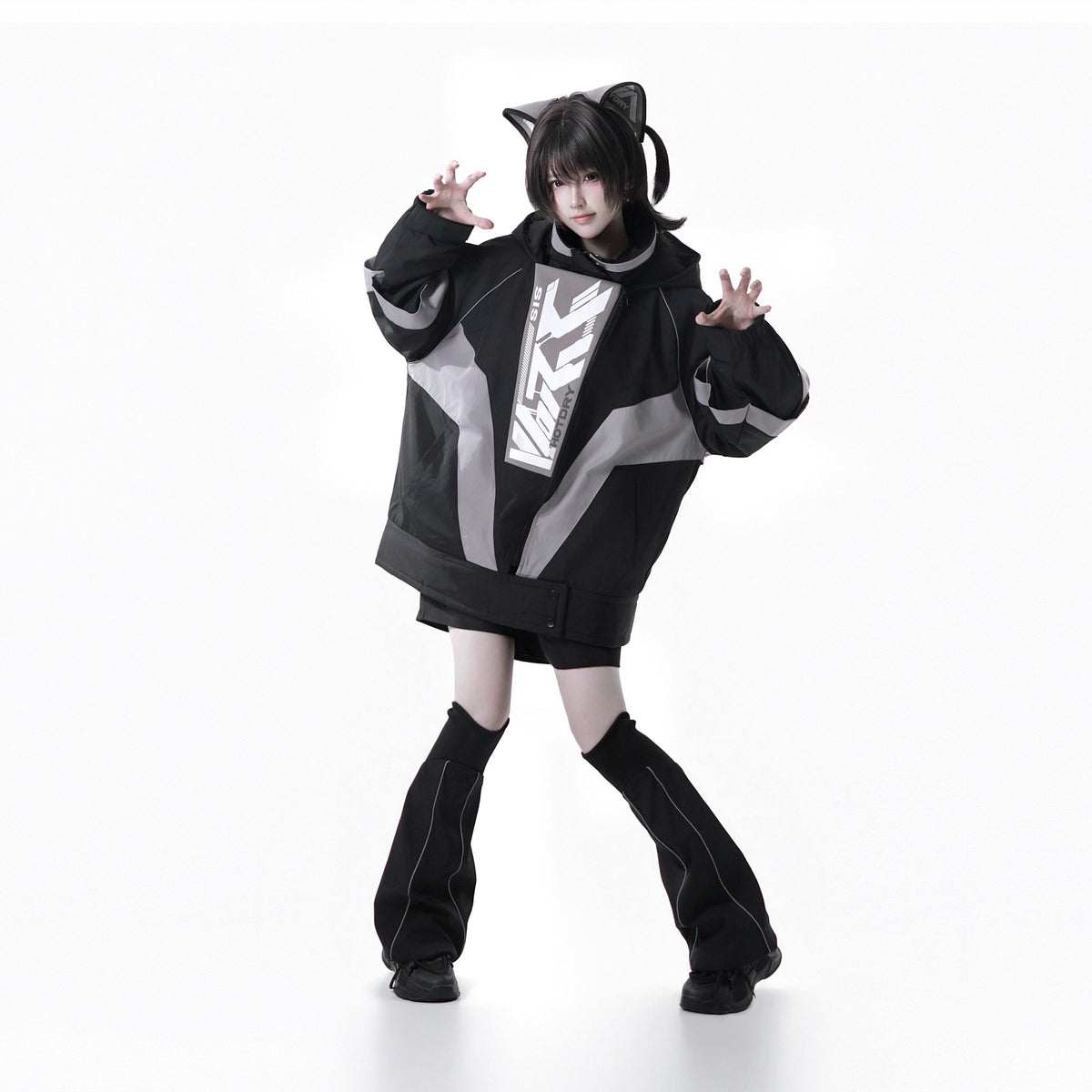 Dystopian Techwear Two-Piece Fleece-Lined Jacket and Shorts Set - LolitaEra