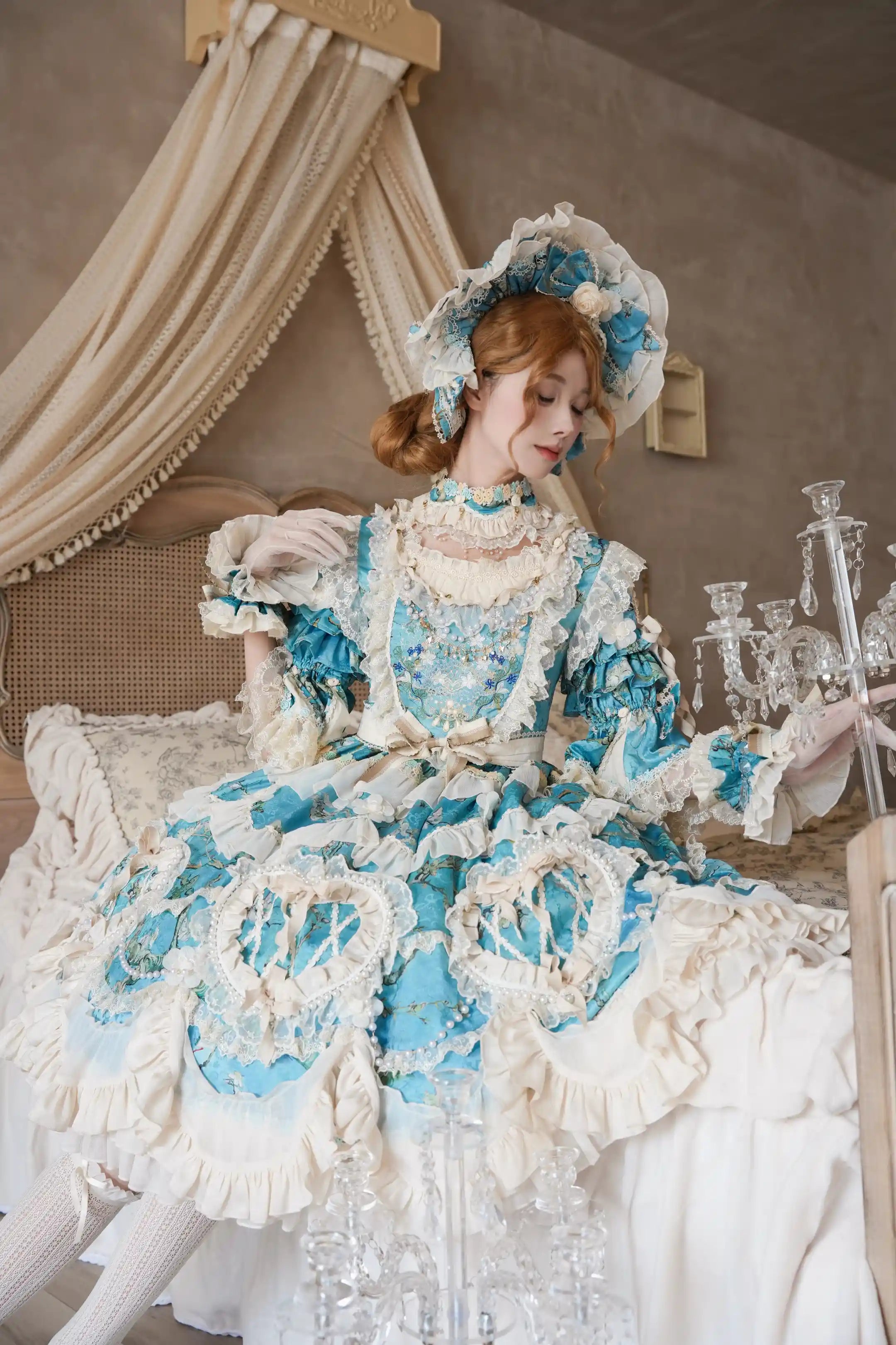 Apricot Tree Special Edition Sky Blue Heart Lace Classic Lolita Dress