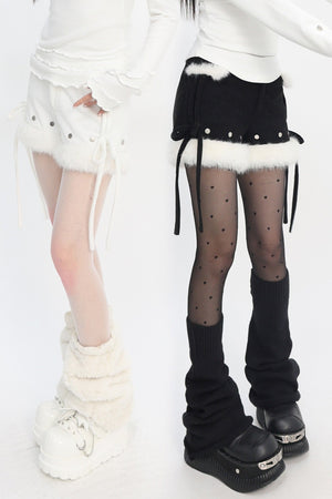 Early Winter Snow Trail Corduroy Spliced Shorts - LolitaEraBlackSEarly Winter Snow Trail Corduroy Spliced Shorts