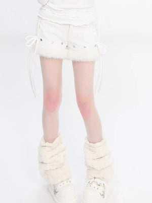 Early Winter Snow Trail Corduroy Spliced Shorts - LolitaEraBlackSEarly Winter Snow Trail Corduroy Spliced Shorts