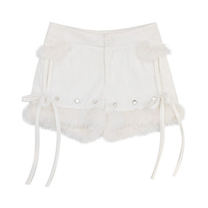 Early Winter Snow Trail Corduroy Spliced Shorts - LolitaEraWhiteSEarly Winter Snow Trail Corduroy Spliced Shorts