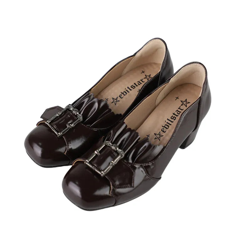 Elegant retro genuine Mary Jane shoes, Lolita style, mid heel, wide stable heel