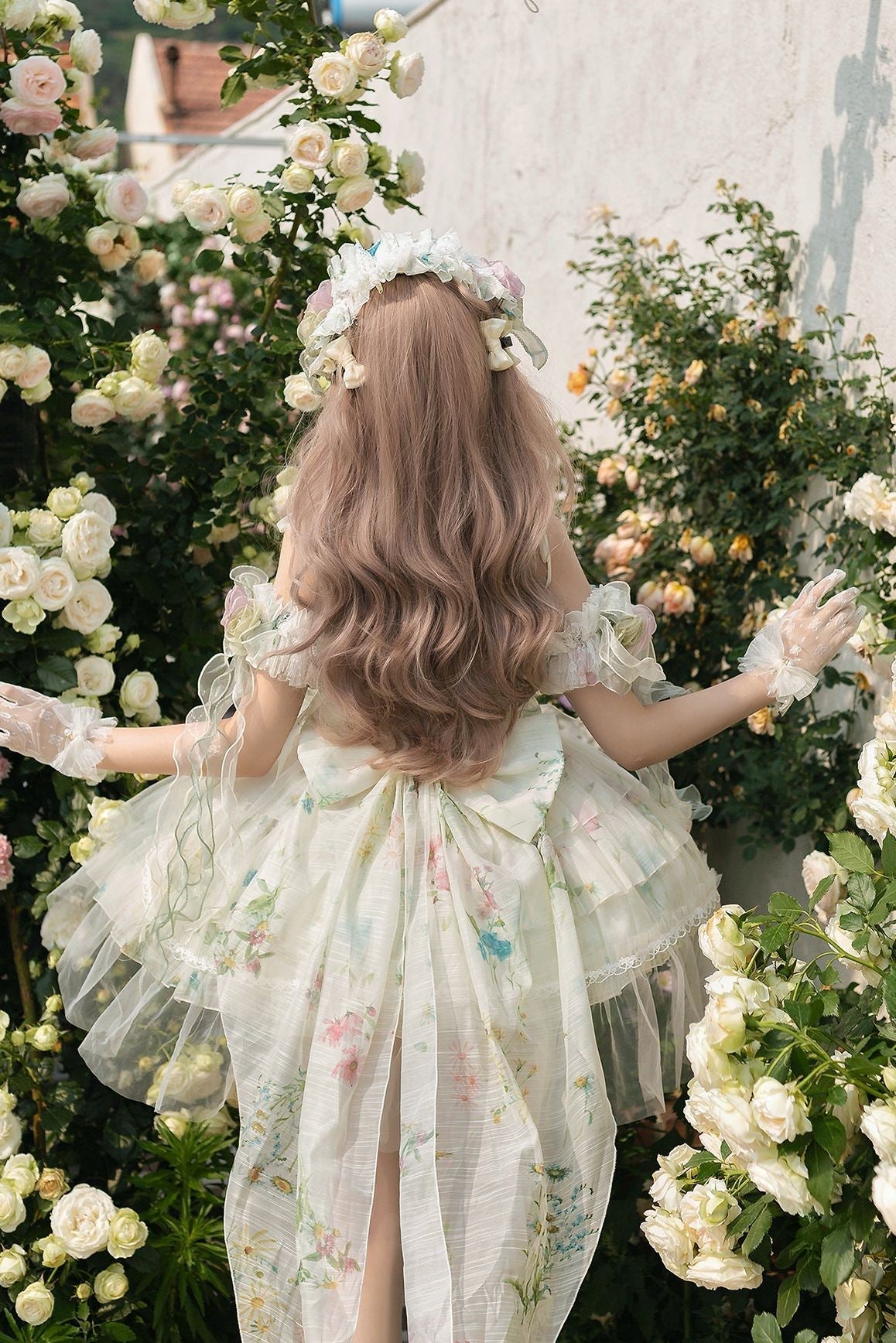 Elegant Rose Spring Lace Boned Dress - LolitaEraDress+Bow TieSElegant Rose Spring Lace Boned Dress