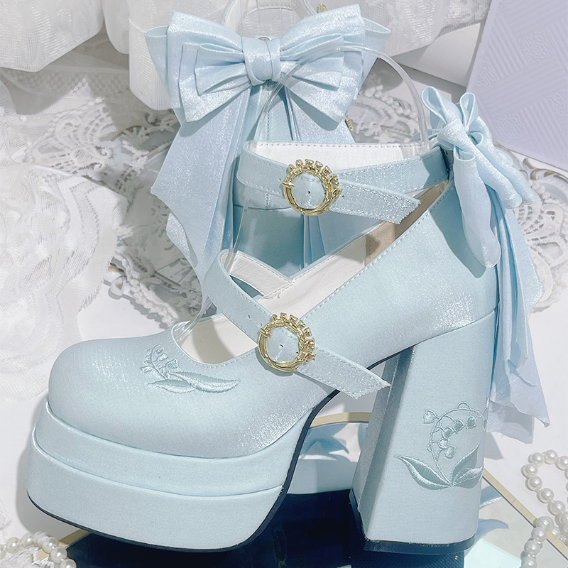 Genuine elegant small design Mary Jane shoes platform with butterfly heels, (Physicals)
