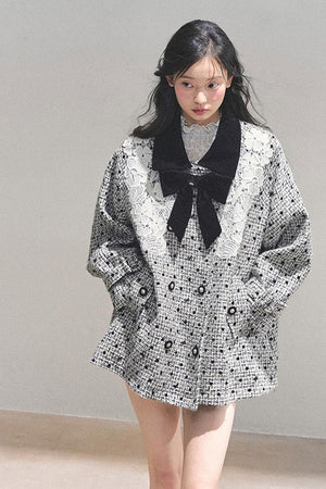 Elegant Socialite Lace Trimmed Plaid Jacket - LolitaEraCoatSElegant Socialite Lace Trimmed Plaid Jacket