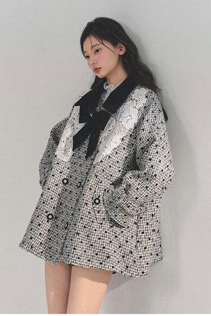 Elegant Socialite Lace Trimmed Plaid Jacket LE1163 - LolitaEraCoatSElegant Socialite Lace Trimmed Plaid Jacket LE1163