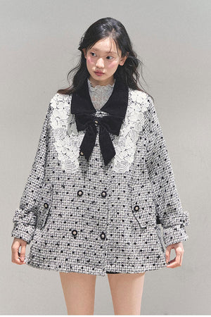 Elegant Socialite Lace Trimmed Plaid Jacket LE1163 - LolitaEraCoatSElegant Socialite Lace Trimmed Plaid Jacket LE1163