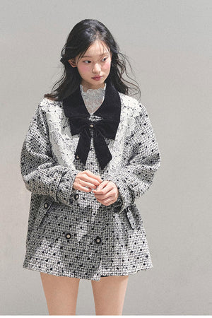 Elegant Socialite Lace Trimmed Plaid Jacket LE1163 - LolitaEraCoatSElegant Socialite Lace Trimmed Plaid Jacket LE1163