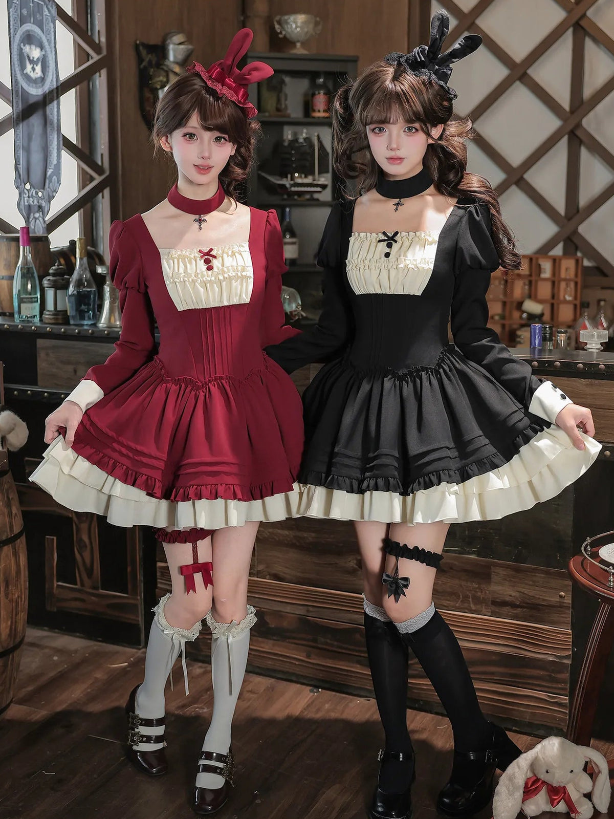 Letters and Poems · Leah | WP Original Sub-brand Elegant Vintage Square Neck Ruffle OP Leg Ring Choker Autumn Lolita