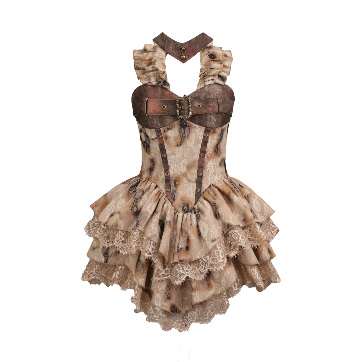 Xugui Original Ember Doomsday Wasteland Style Spicy Girl Distressed Burnt Lace Girly Halter Puffy Dress