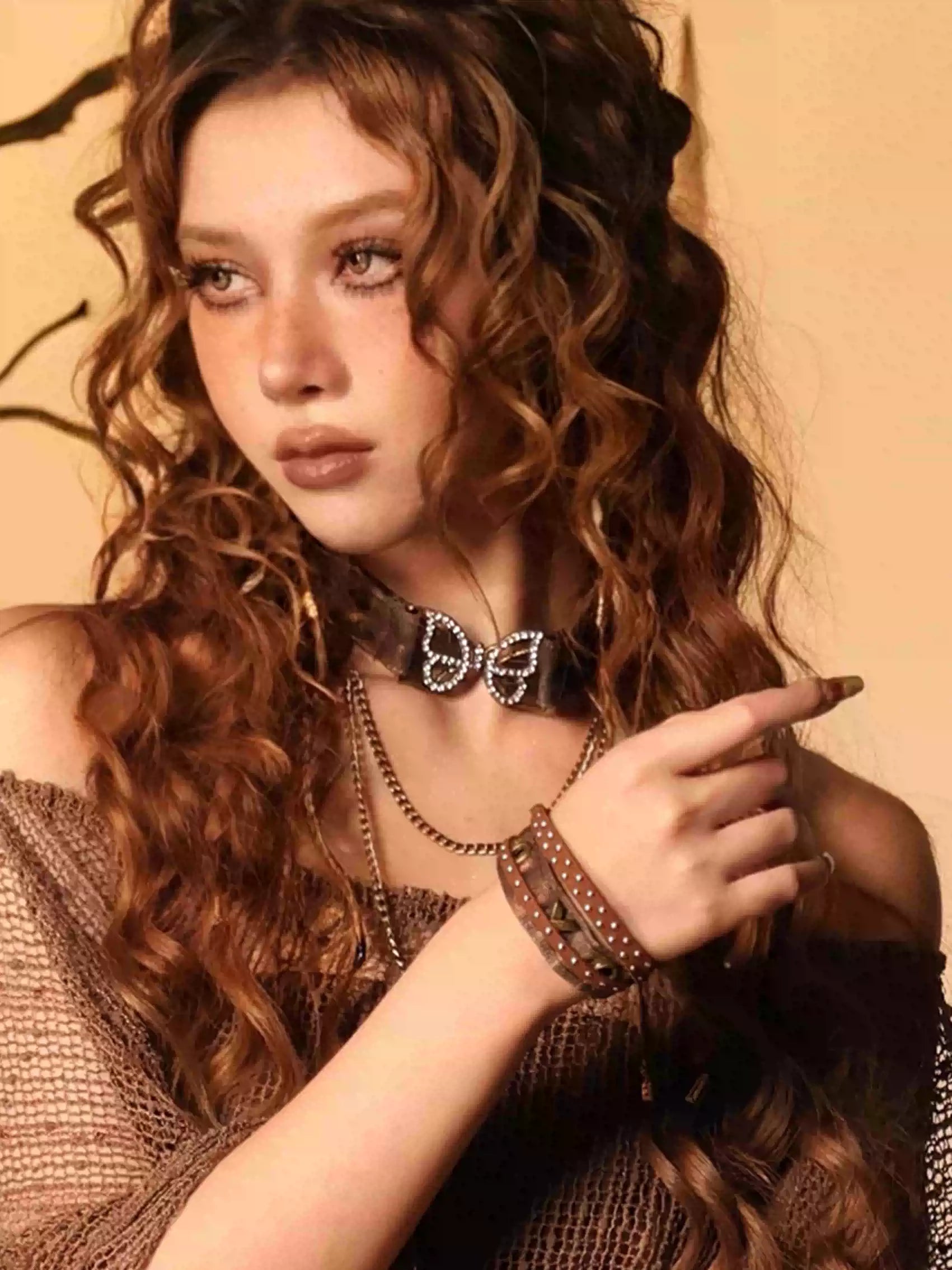 Ember Post-Apocalyptic Wasteland Multi-Layer Long Necklace + Punk Denim Bracelet