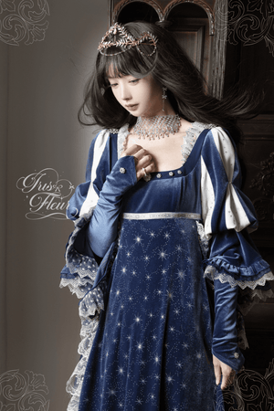 Ephemeral Gleams Empire Waist Lolita Dress 1239 - LolitaEraBlue SetXSEphemeral Gleams Empire Waist Lolita Dress 1239