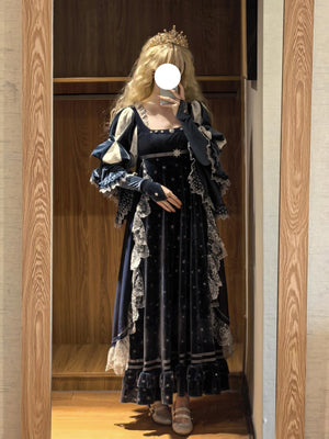 Ephemeral Gleams Empire Waist Lolita Dress 1239 - LolitaEraBlue SetXSEphemeral Gleams Empire Waist Lolita Dress 1239