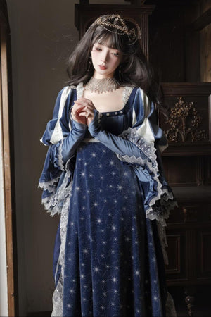 Ephemeral Gleams Empire Waist Lolita Dress 1239 - LolitaEraBlue SetXSEphemeral Gleams Empire Waist Lolita Dress 1239