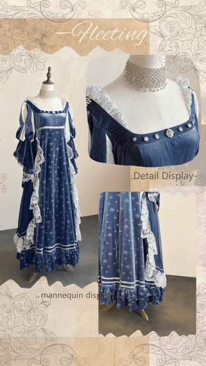 Ephemeral Gleams Empire Waist Lolita Dress 1239 - LolitaEraBlue SetXSEphemeral Gleams Empire Waist Lolita Dress 1239